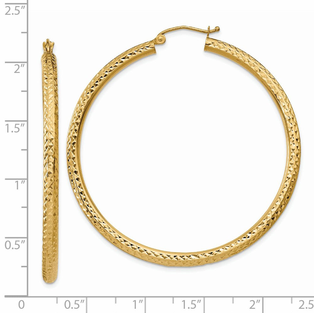 Alternate view of the 3mm, 14k Yellow Gold Diamond-cut Hoops, 50mm (1 7/8 Inch) by The Black Bow Jewelry Co.