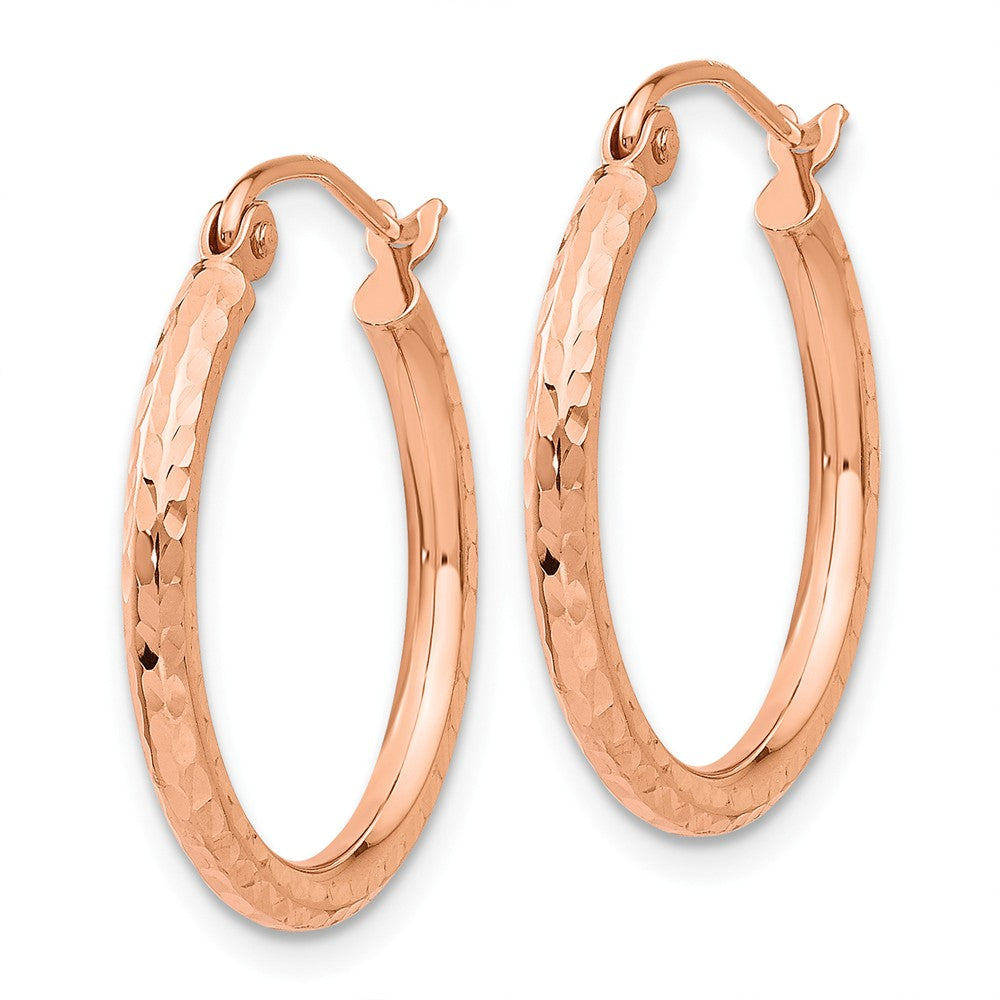 Alternate view of the 2mm, 14k Rose Gold Diamond-cut Hoops, 20mm (3/4 Inch) by The Black Bow Jewelry Co.