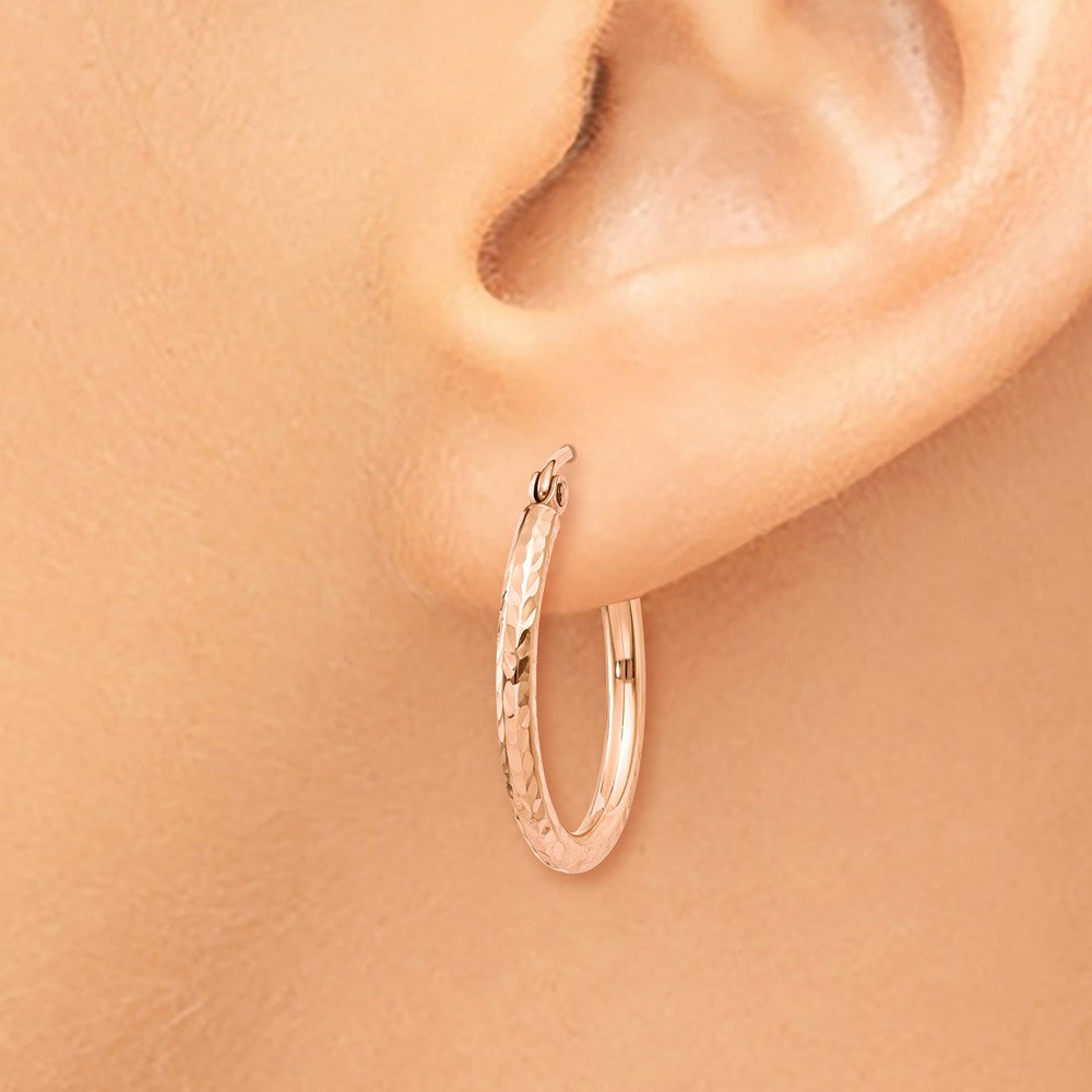 Alternate view of the 2mm, 14k Rose Gold Diamond-cut Hoops, 20mm (3/4 Inch) by The Black Bow Jewelry Co.