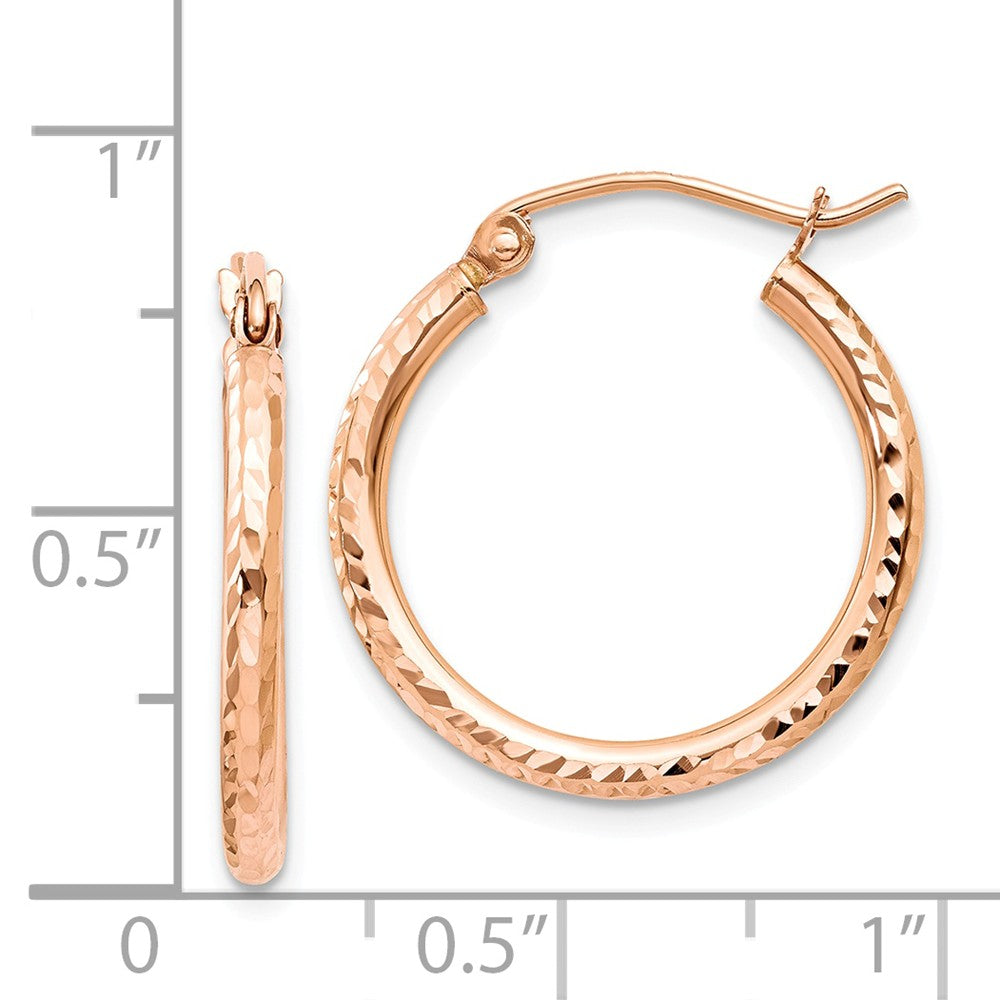 Alternate view of the 2mm, 14k Rose Gold Diamond-cut Hoops, 20mm (3/4 Inch) by The Black Bow Jewelry Co.