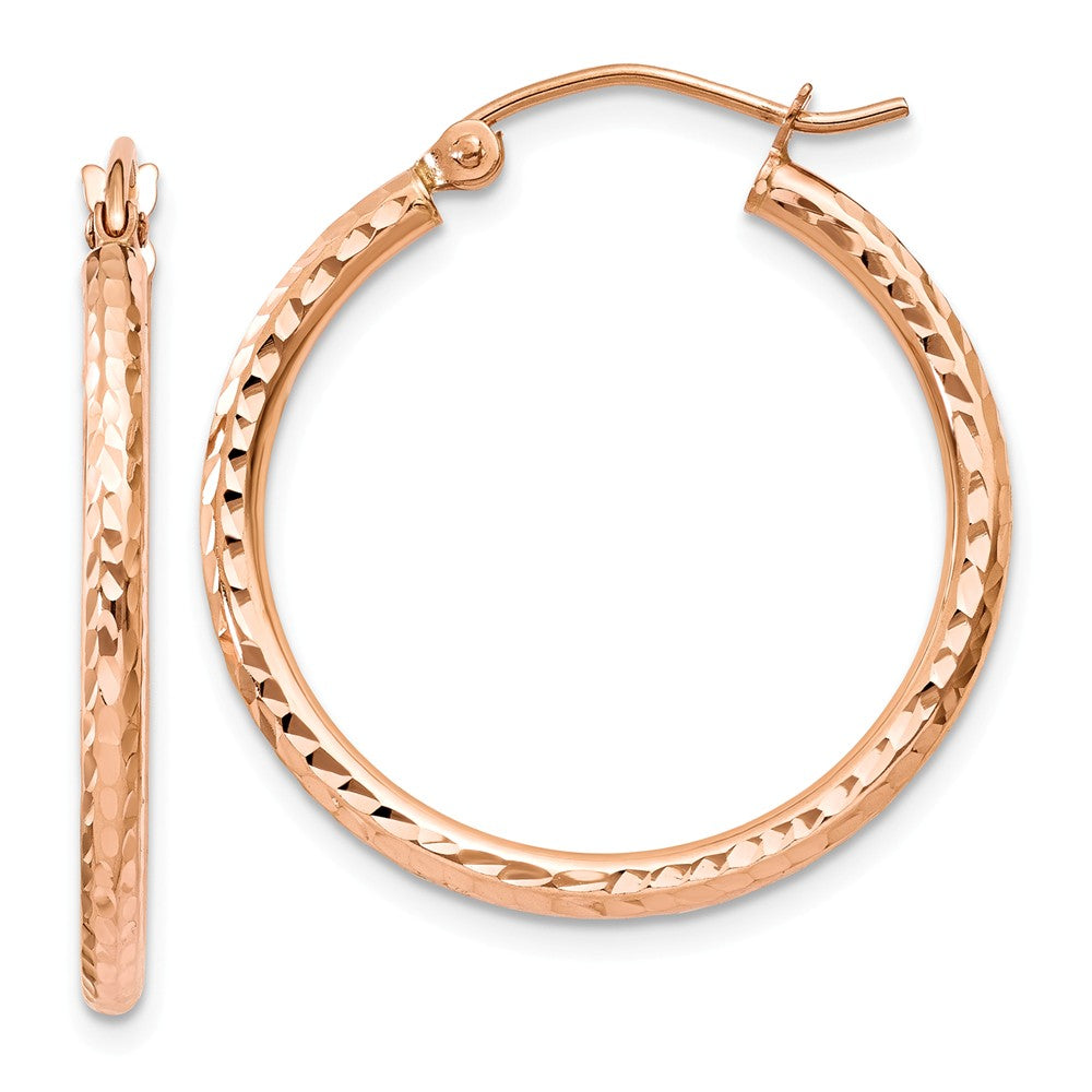 2mm, 14k Rose Gold Diamond-cut Hoops, 25mm (1 Inch), Item E9420-25 by The Black Bow Jewelry Co.