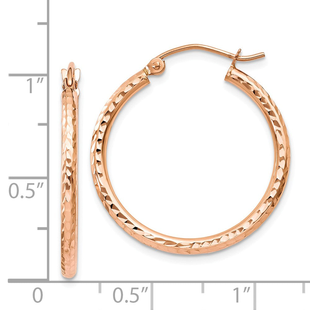 Alternate view of the 2mm, 14k Rose Gold Diamond-cut Hoops, 25mm (1 Inch) by The Black Bow Jewelry Co.