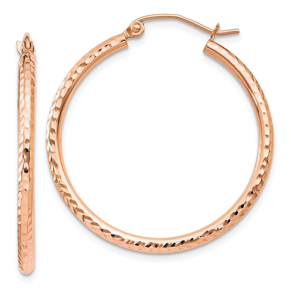 2mm, 14k Rose Gold Diamond-cut Hoops, 30mm (1 1/8 Inch), Item E9420-30 by The Black Bow Jewelry Co.