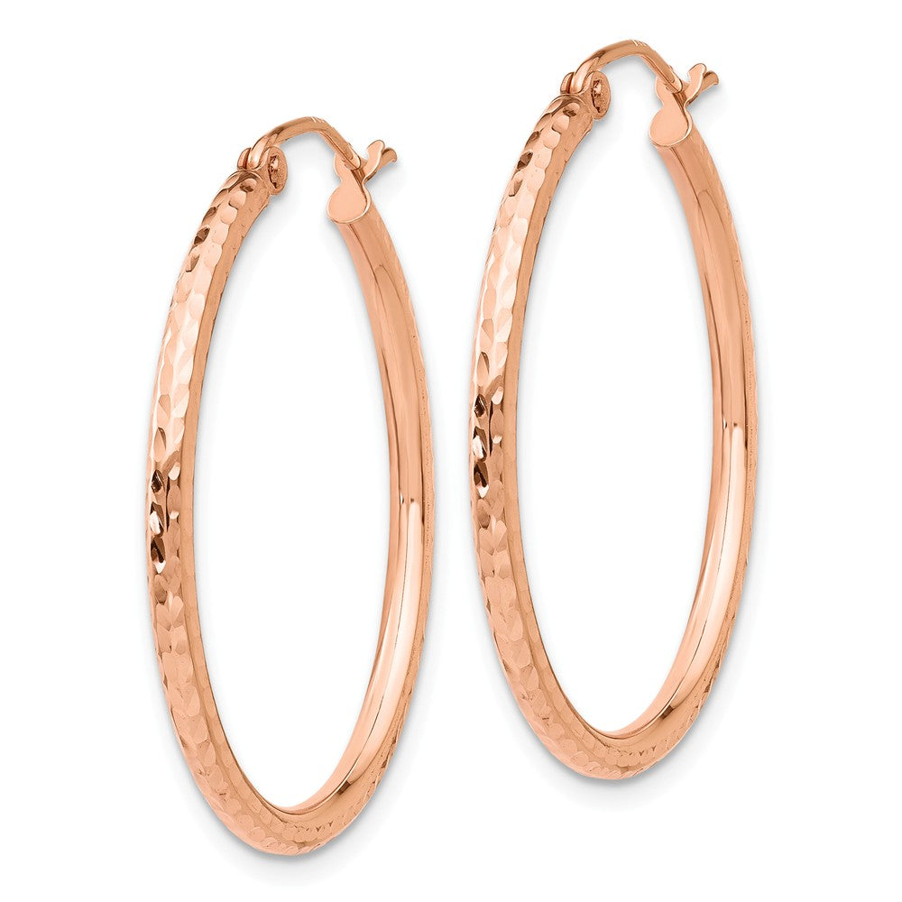 Alternate view of the 2mm, 14k Rose Gold Diamond-cut Hoops, 30mm (1 1/8 Inch) by The Black Bow Jewelry Co.