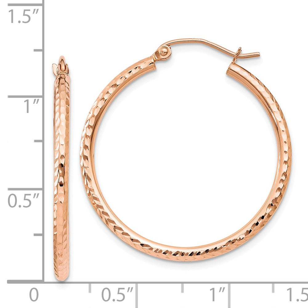 Alternate view of the 2mm, 14k Rose Gold Diamond-cut Hoops, 30mm (1 1/8 Inch) by The Black Bow Jewelry Co.