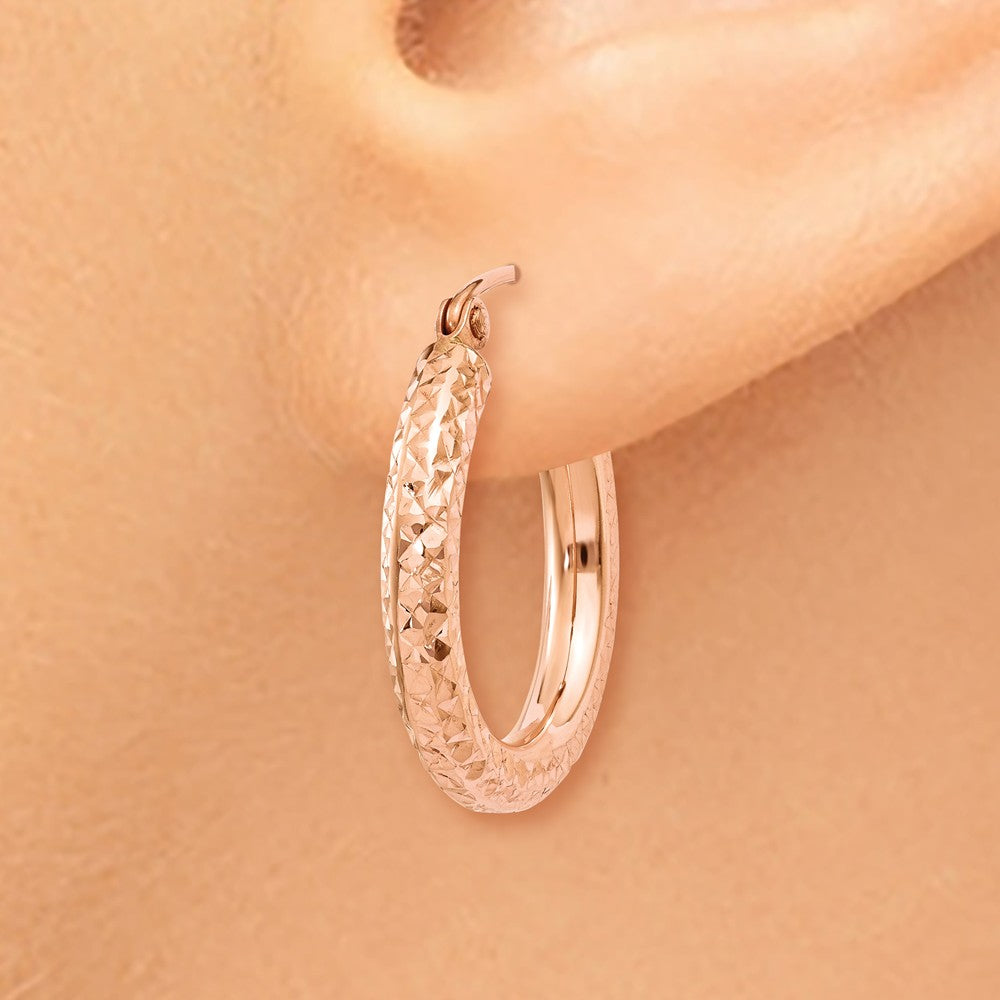 Alternate view of the 3mm, 14k Rose Gold Diamond-cut Hoops, 20mm (3/4 Inch) by The Black Bow Jewelry Co.