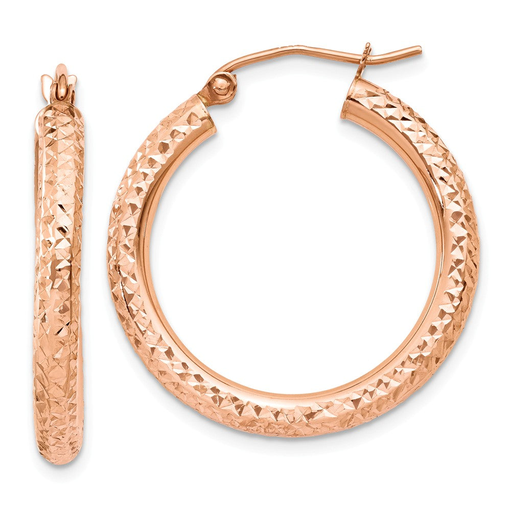 3mm, 14k Rose Gold Diamond-cut Hoops, 25mm (1 Inch), Item E9421-25 by The Black Bow Jewelry Co.