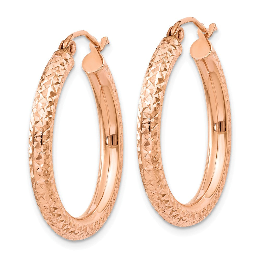 Alternate view of the 3mm, 14k Rose Gold Diamond-cut Hoops, 25mm (1 Inch) by The Black Bow Jewelry Co.