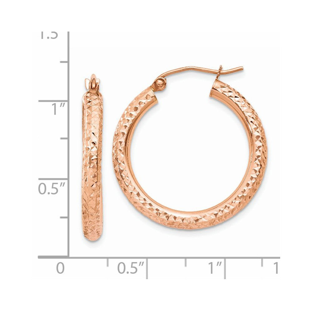 Alternate view of the 3mm, 14k Rose Gold Diamond-cut Hoops, 25mm (1 Inch) by The Black Bow Jewelry Co.