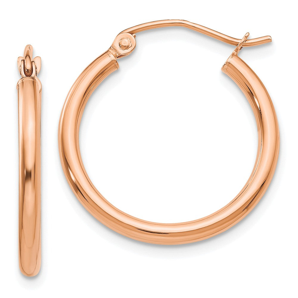 2mm, 14k Rose Gold Polished Round Hoop Earrings, 20mm (3/4 Inch), Item E9422-20 by The Black Bow Jewelry Co.