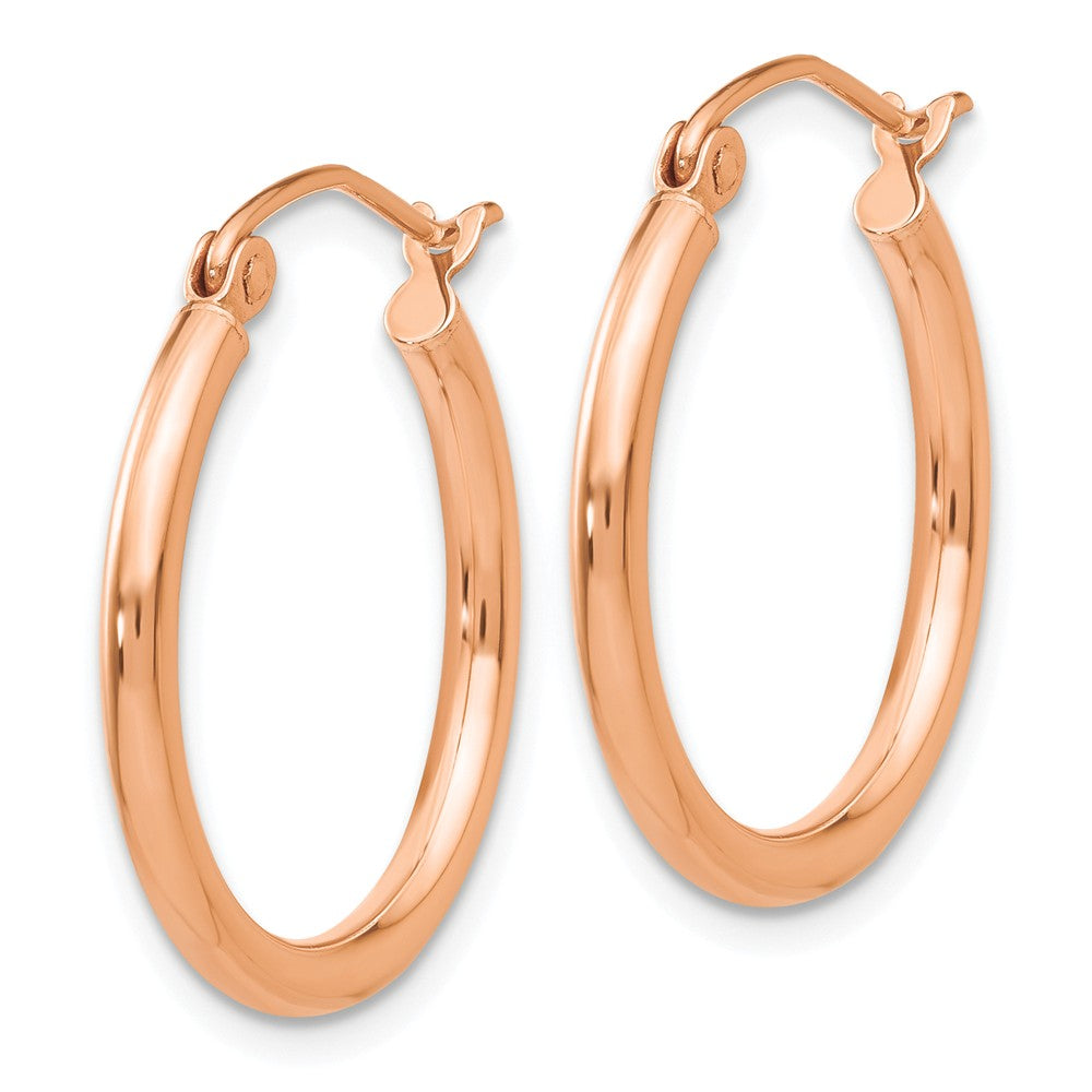 Alternate view of the 2mm, 14k Rose Gold Polished Round Hoop Earrings, 20mm (3/4 Inch) by The Black Bow Jewelry Co.