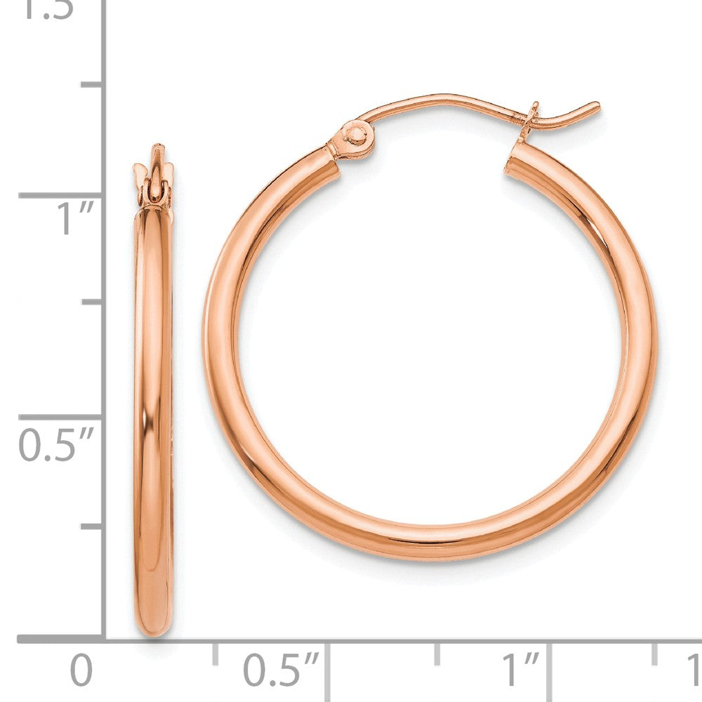 Alternate view of the 2mm, 14k Rose Gold Polished Round Hoop Earrings, 25mm (1 Inch) by The Black Bow Jewelry Co.