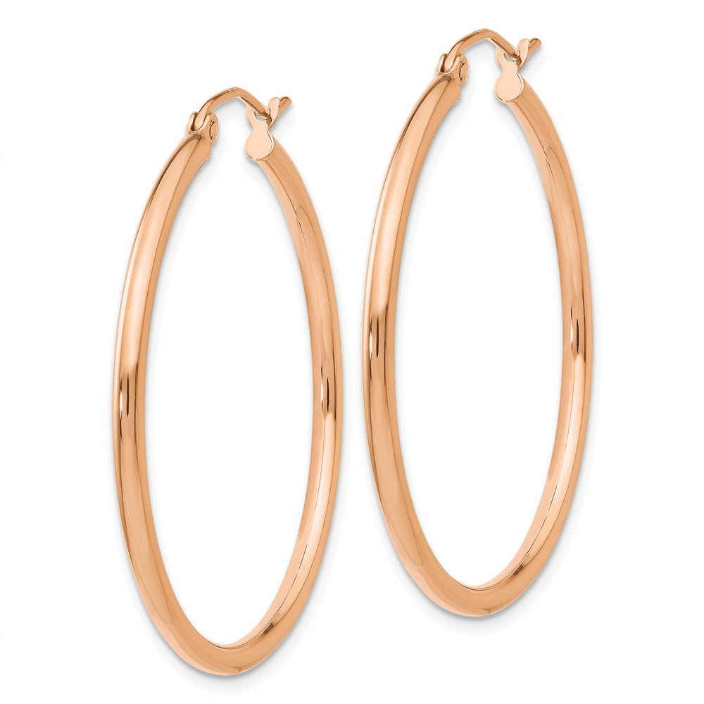 Alternate view of the 2mm, 14k Rose Gold Polished Round Hoop Earrings, 35mm (1 3/8 Inch) by The Black Bow Jewelry Co.