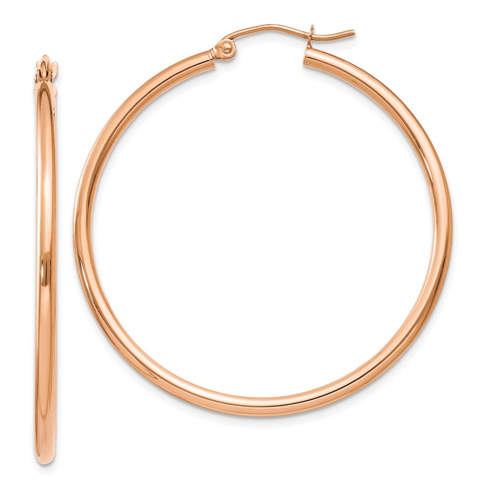 2mm, 14k Rose Gold Polished Round Hoop Earrings, 40mm (1 1/2 Inch), Item E9423-40 by The Black Bow Jewelry Co.