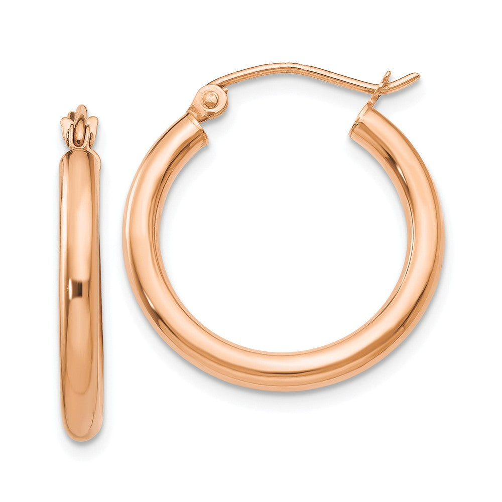 2.5mm, 14k Rose Gold Polished Round Hoop Earrings, 20mm (3/4 Inch), Item E9424-20 by The Black Bow Jewelry Co.