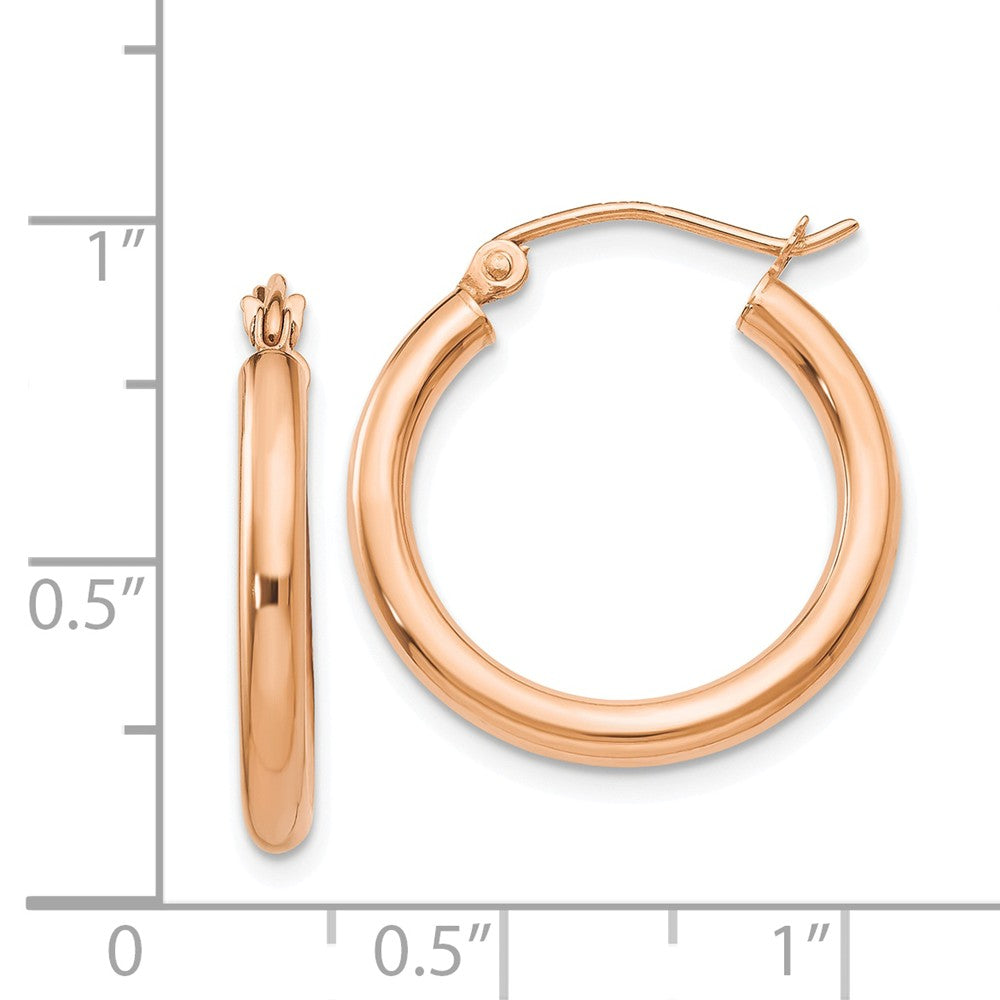 Alternate view of the 2.5mm, 14k Rose Gold Polished Round Hoop Earrings, 20mm (3/4 Inch) by The Black Bow Jewelry Co.