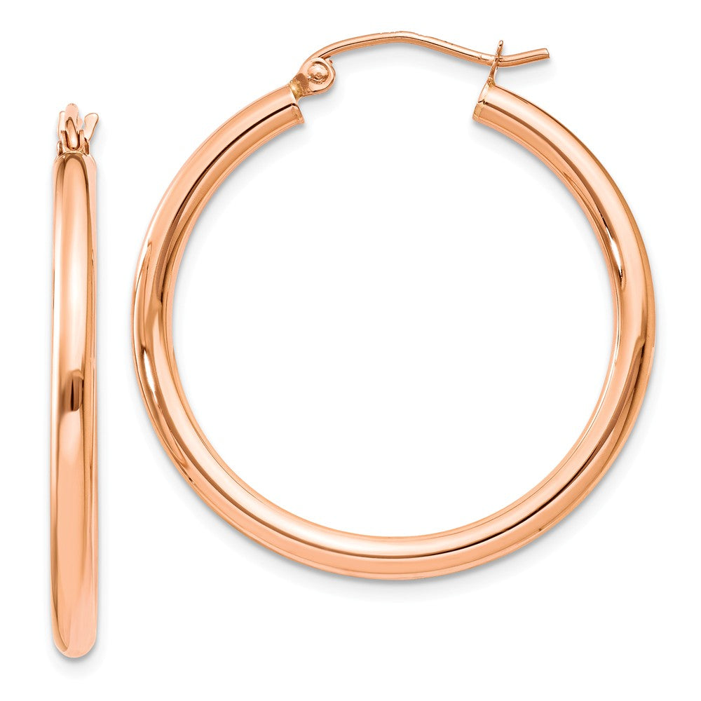 2.5mm, 14k Rose Gold Polished Round Hoop Earrings, 30mm (1 1/8 Inch), Item E9424-30 by The Black Bow Jewelry Co.