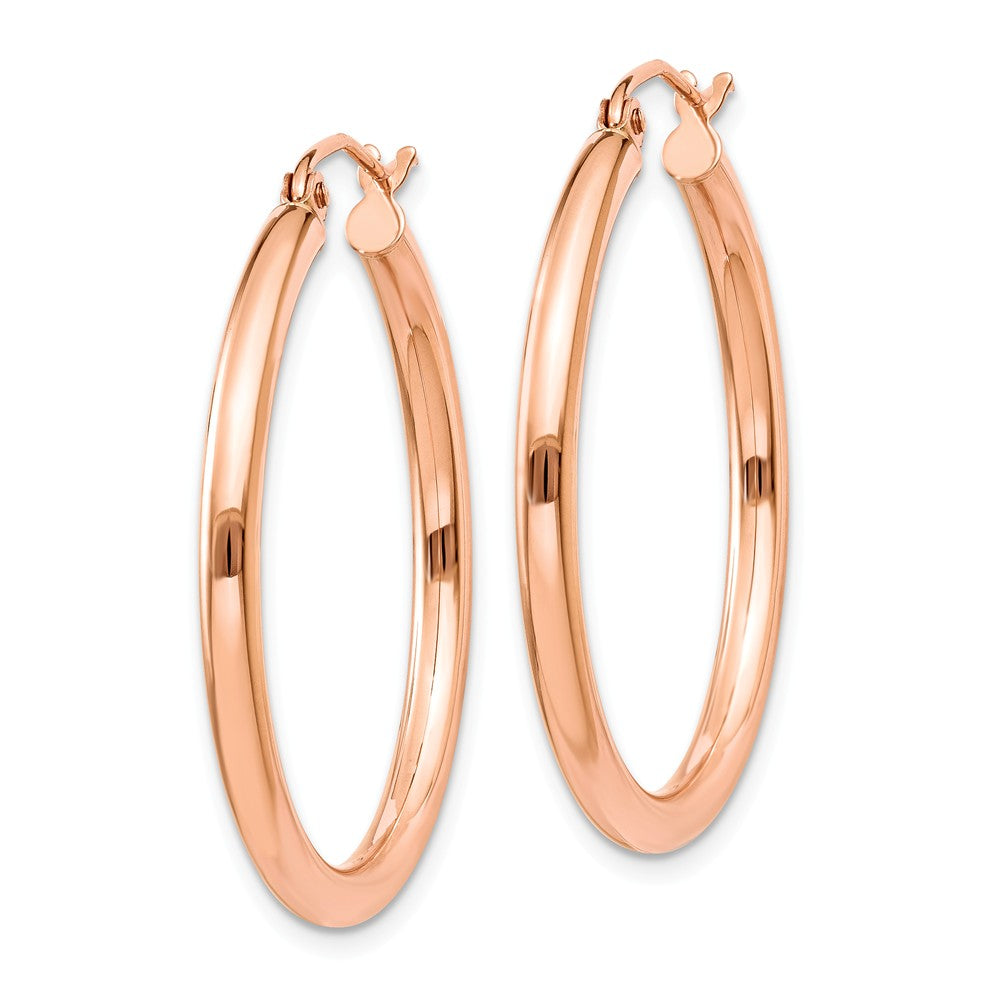 Alternate view of the 2.5mm, 14k Rose Gold Polished Round Hoop Earrings, 30mm (1 1/8 Inch) by The Black Bow Jewelry Co.