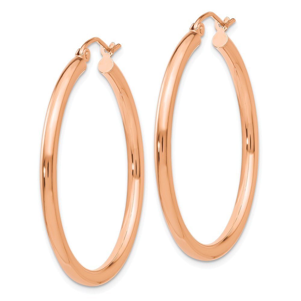Alternate view of the 2.5mm, 14k Rose Gold Polished Round Hoop Earrings, 35mm (1 3/8 Inch) by The Black Bow Jewelry Co.