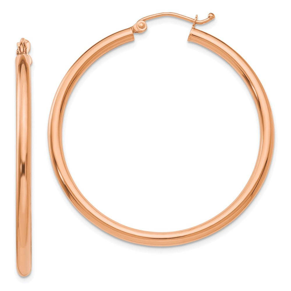 2.5mm, 14k Rose Gold Polished Round Hoop Earrings, 40mm (1 1/2 Inch), Item E9425-40 by The Black Bow Jewelry Co.