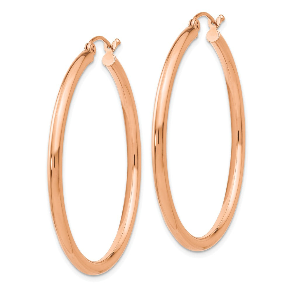 Alternate view of the 2.5mm, 14k Rose Gold Polished Round Hoop Earrings, 40mm (1 1/2 Inch) by The Black Bow Jewelry Co.