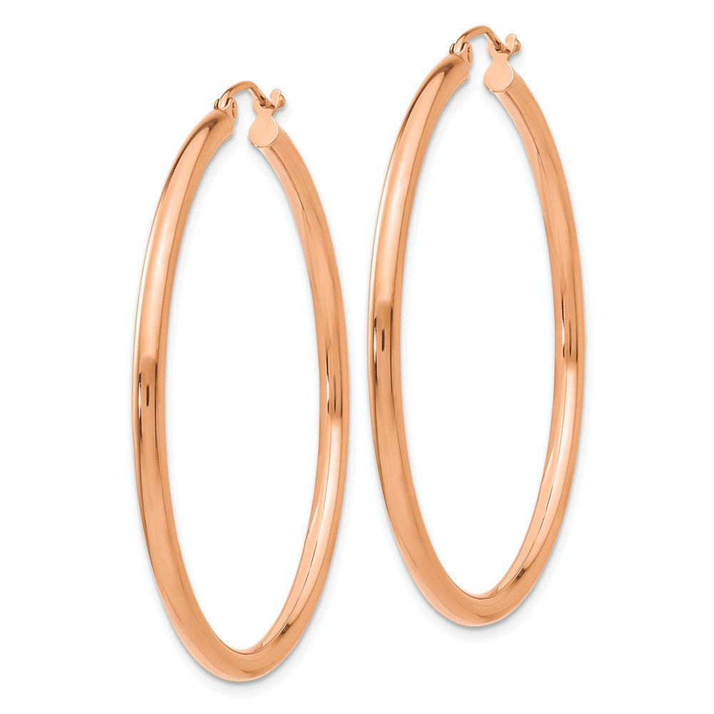 Alternate view of the 2.5mm, 14k Rose Gold Polished Round Hoop Earrings, 45mm (1 3/4 Inch) by The Black Bow Jewelry Co.
