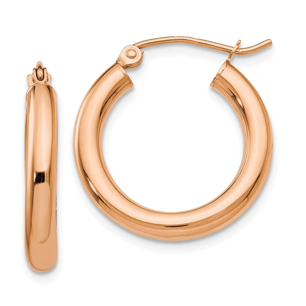 3mm, 14k Rose Gold Polished Round Hoop Earrings, 20mm (3/4 Inch), Item E9426-20 by The Black Bow Jewelry Co.