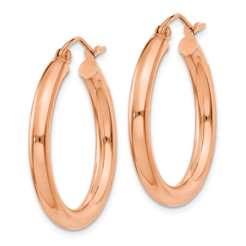 Alternate view of the 3mm, 14k Rose Gold Polished Round Hoop Earrings, 25mm (1 Inch) by The Black Bow Jewelry Co.