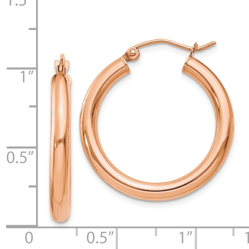 Alternate view of the 3mm, 14k Rose Gold Polished Round Hoop Earrings, 25mm (1 Inch) by The Black Bow Jewelry Co.