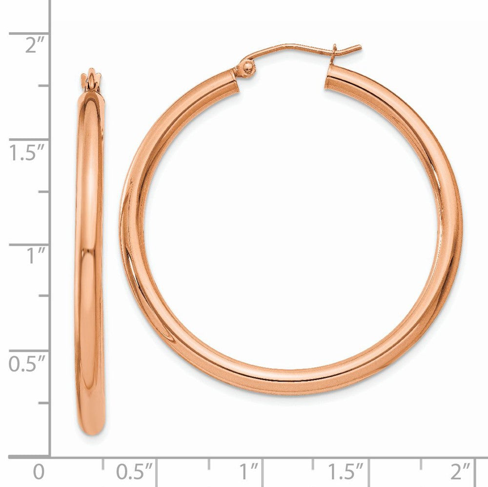 Alternate view of the 3mm, 14k Rose Gold Polished Round Hoop Earrings, 40mm (1 1/2 Inch) by The Black Bow Jewelry Co.