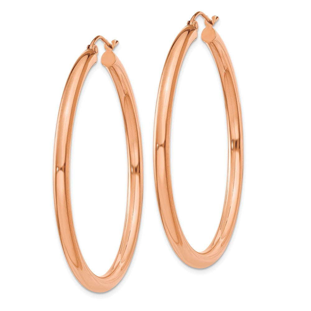 Alternate view of the 3mm, 14k Rose Gold Polished Round Hoop Earrings, 45mm (1 3/4 Inch) by The Black Bow Jewelry Co.