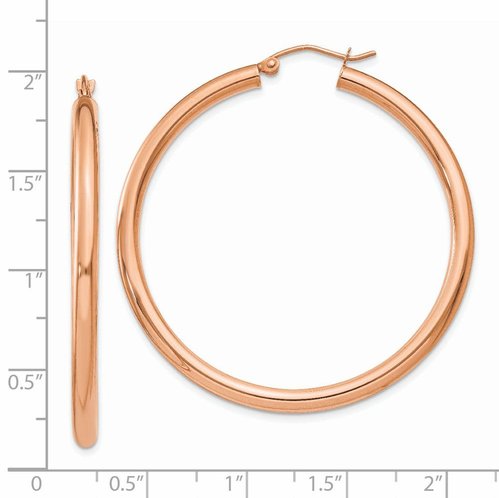 Alternate view of the 3mm, 14k Rose Gold Polished Round Hoop Earrings, 45mm (1 3/4 Inch) by The Black Bow Jewelry Co.