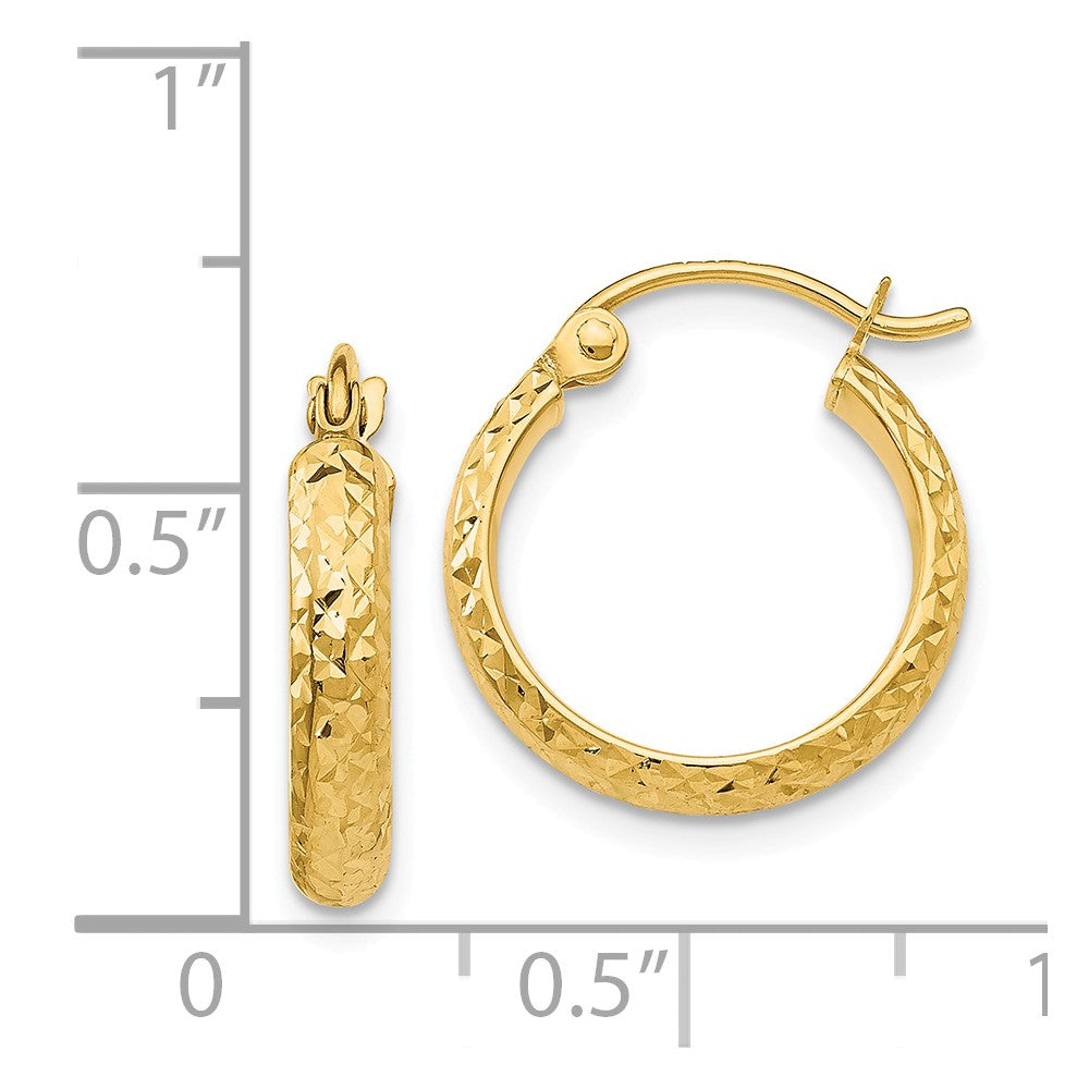 Alternate view of the 2.8mm, 14k Yellow Gold Diamond-cut Hoops, 15mm (9/16 Inch) by The Black Bow Jewelry Co.