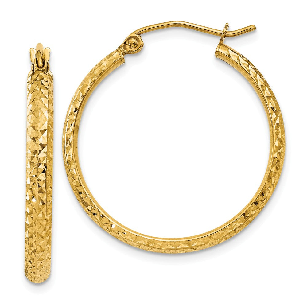 2.8mm, 14k Yellow Gold Diamond-cut Hoops, 25mm (1 Inch), Item E9428-25 by The Black Bow Jewelry Co.