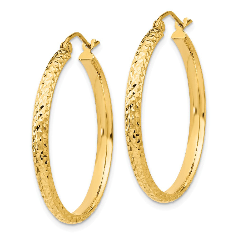 Alternate view of the 2.8mm, 14k Yellow Gold Diamond-cut Hoops, 30mm (1 1/8 Inch) by The Black Bow Jewelry Co.