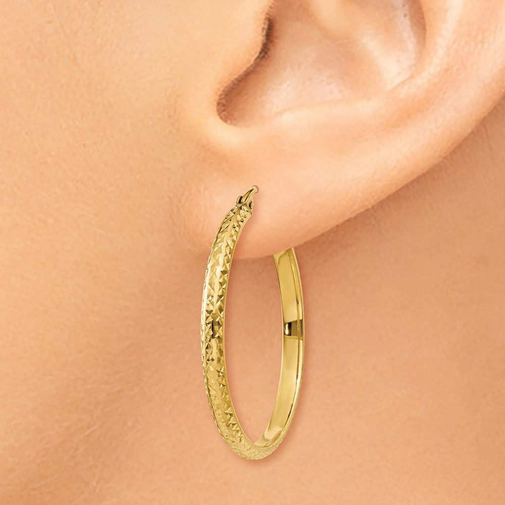 Alternate view of the 2.8mm, 14k Yellow Gold Diamond-cut Hoops, 30mm (1 1/8 Inch) by The Black Bow Jewelry Co.