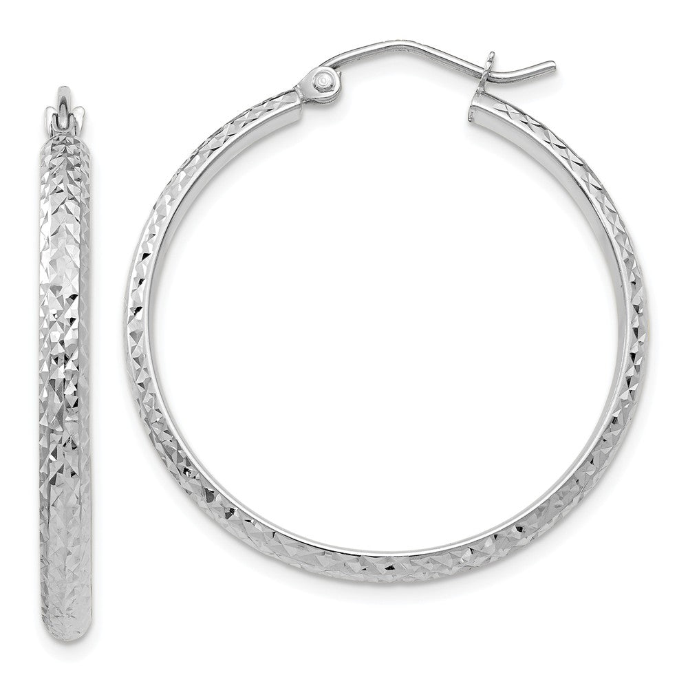 2.8mm, 14k White Gold Diamond-cut Hoops, 30mm (1 1/8 Inch), Item E9430-30 by The Black Bow Jewelry Co.