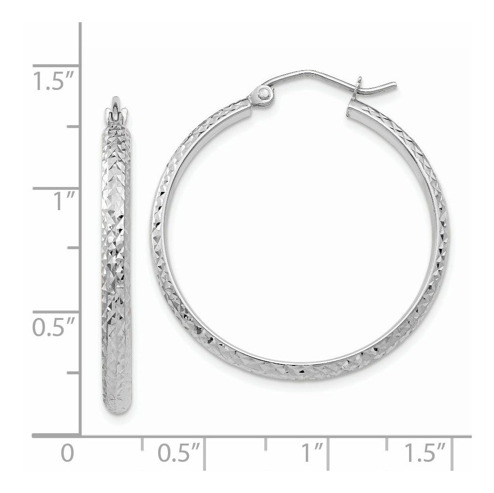 Alternate view of the 2.8mm, 14k White Gold Diamond-cut Hoops, 30mm (1 1/8 Inch) by The Black Bow Jewelry Co.