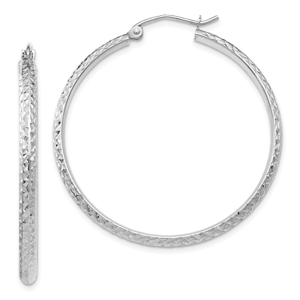 2.8mm, 14k White Gold Diamond-cut Hoops, 37mm (1 3/8 Inch), Item E9431-37 by The Black Bow Jewelry Co.