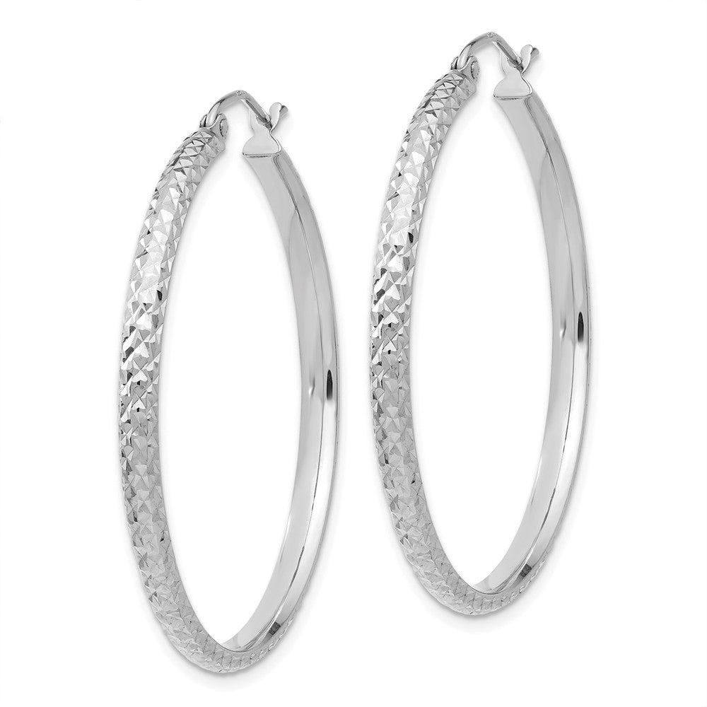 Alternate view of the 2.8mm, 14k White Gold Diamond-cut Hoops, 37mm (1 3/8 Inch) by The Black Bow Jewelry Co.