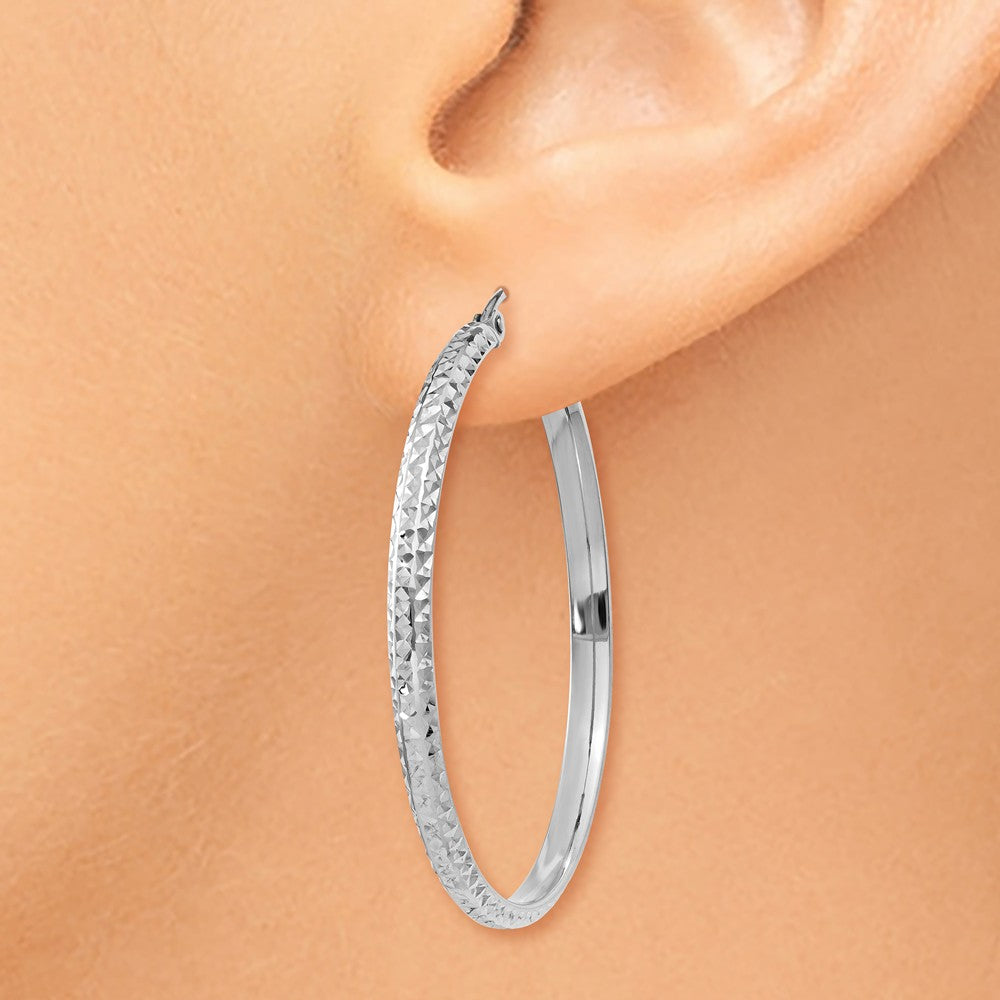 Alternate view of the 2.8mm, 14k White Gold Diamond-cut Hoops, 37mm (1 3/8 Inch) by The Black Bow Jewelry Co.