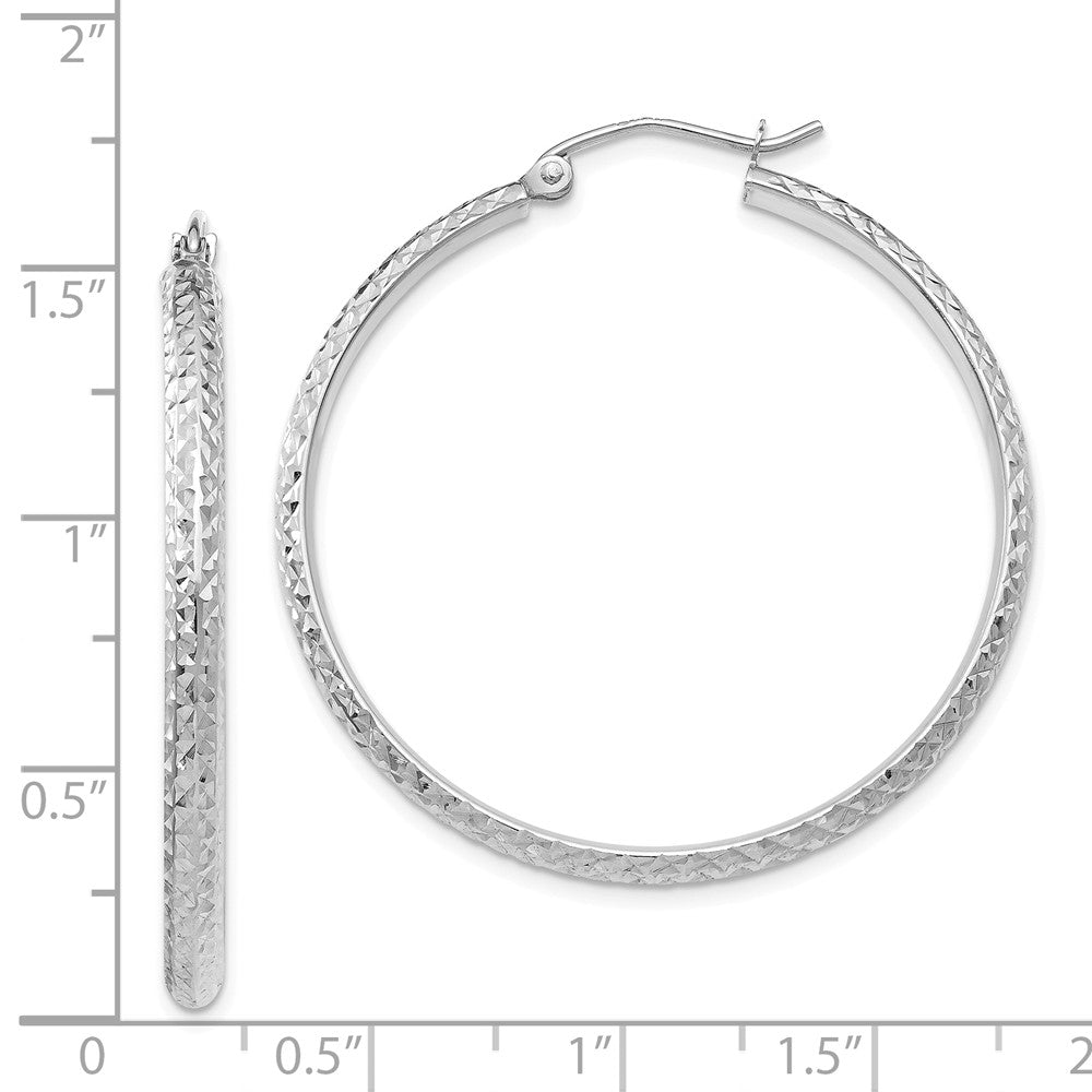 Alternate view of the 2.8mm, 14k White Gold Diamond-cut Hoops, 37mm (1 3/8 Inch) by The Black Bow Jewelry Co.