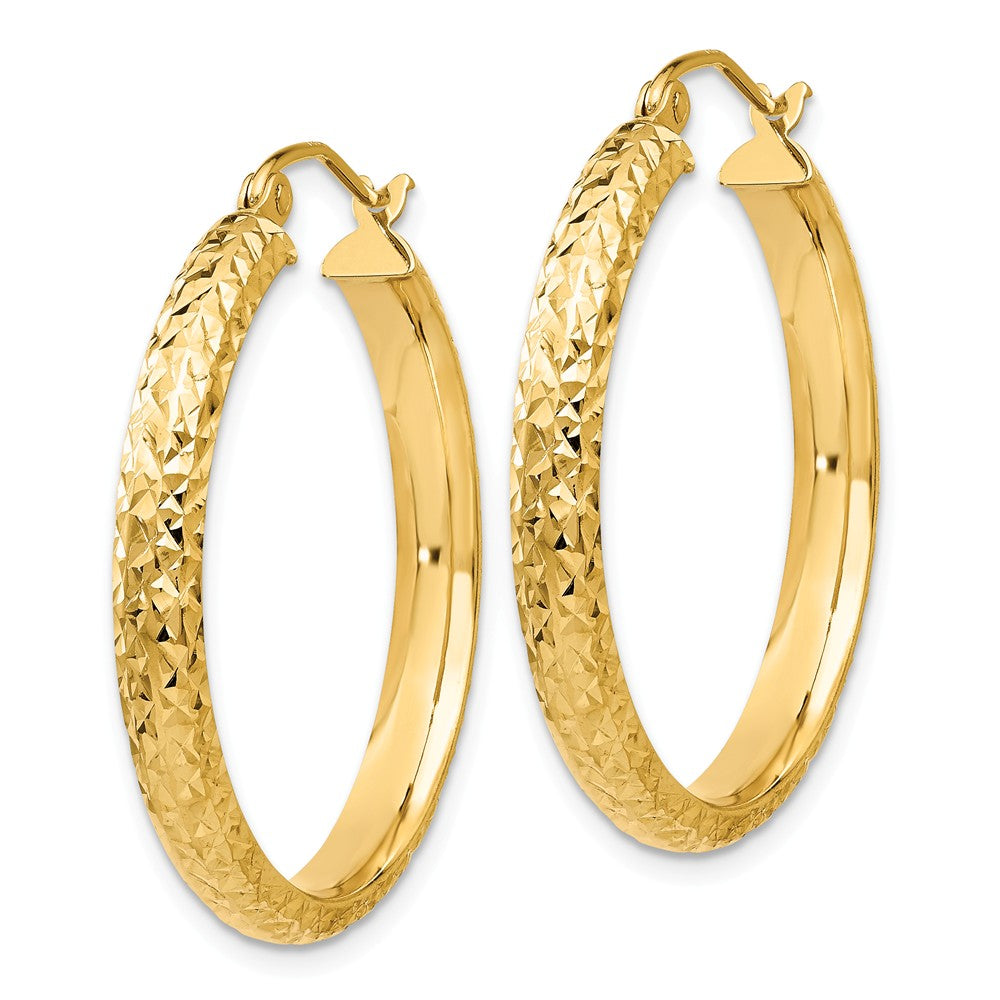 Alternate view of the 3.5mm, 14k Yellow Gold Diamond-cut Hoops, 28mm (1 1/10 Inch) by The Black Bow Jewelry Co.