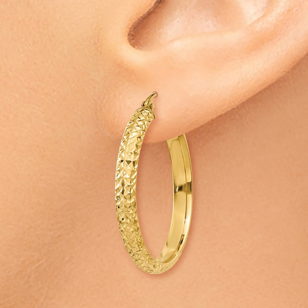 Alternate view of the 3.5mm, 14k Yellow Gold Diamond-cut Hoops, 28mm (1 1/10 Inch) by The Black Bow Jewelry Co.
