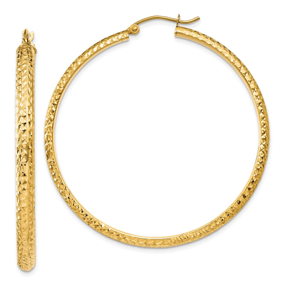 3.5mm, 14k Yellow Gold Diamond-cut Hoops, 46mm (1 3/4 Inch), Item E9433-46 by The Black Bow Jewelry Co.
