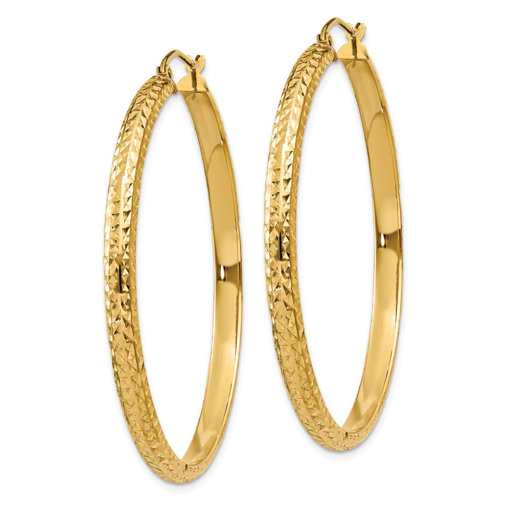 Alternate view of the 3.5mm, 14k Yellow Gold Diamond-cut Hoops, 46mm (1 3/4 Inch) by The Black Bow Jewelry Co.