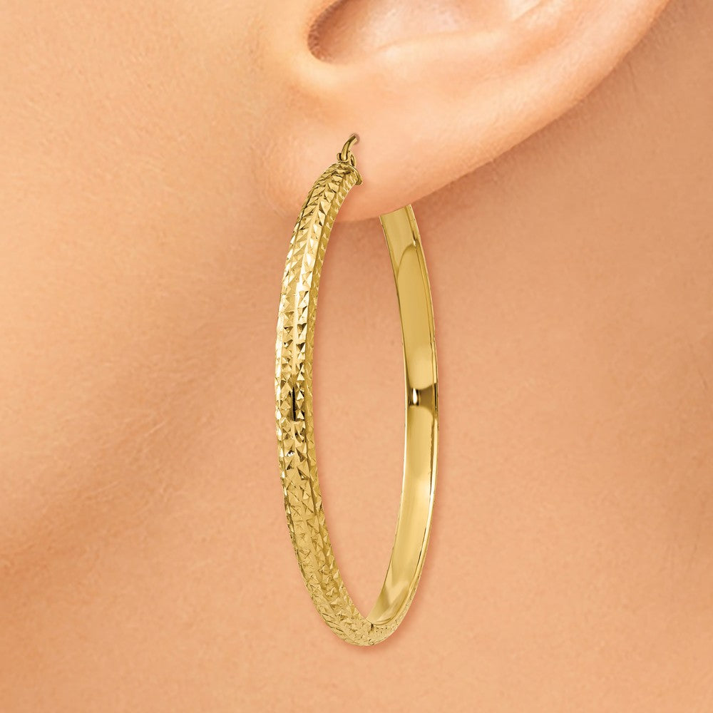 Alternate view of the 3.5mm, 14k Yellow Gold Diamond-cut Hoops, 46mm (1 3/4 Inch) by The Black Bow Jewelry Co.