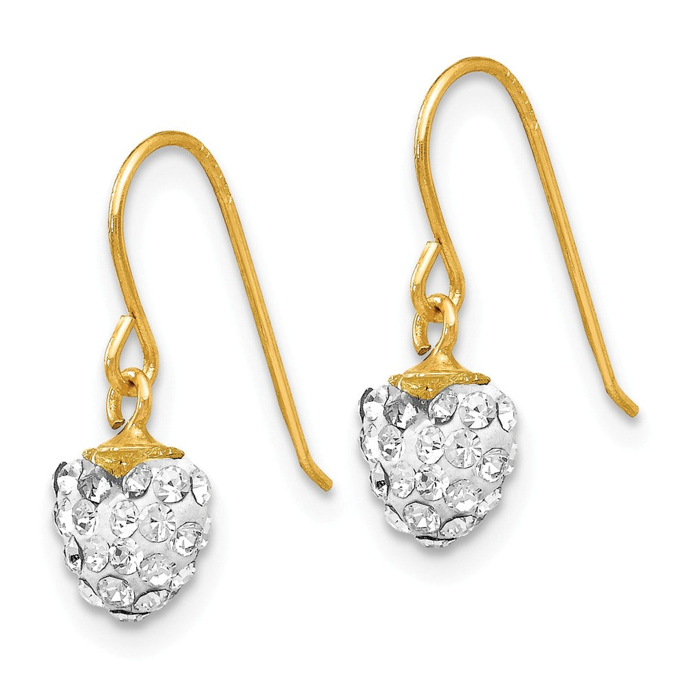Alternate view of the 14k Yellow Gold Crystal Heart Dangle Earrings by The Black Bow Jewelry Co.