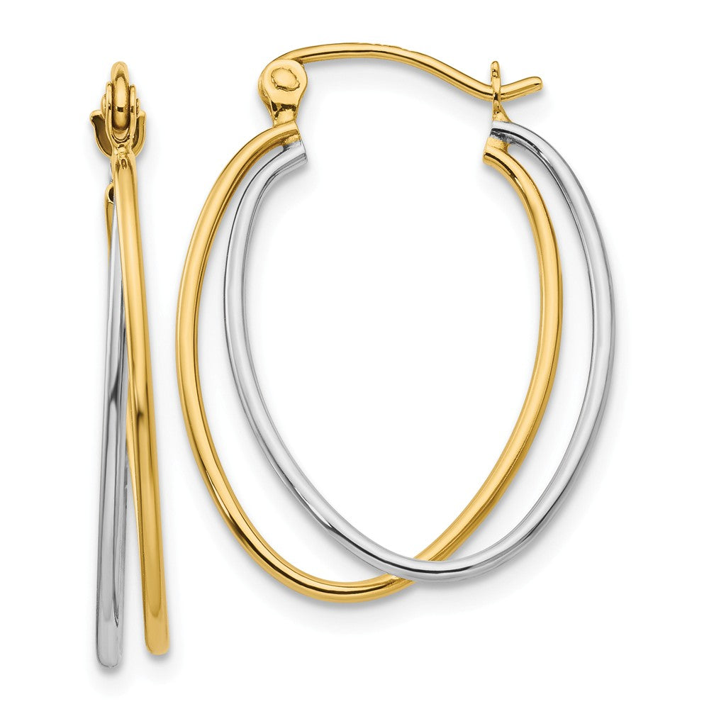 Double Oval Hoop Earrings in 14k Two Tone Gold, Item E9467 by The Black Bow Jewelry Co.