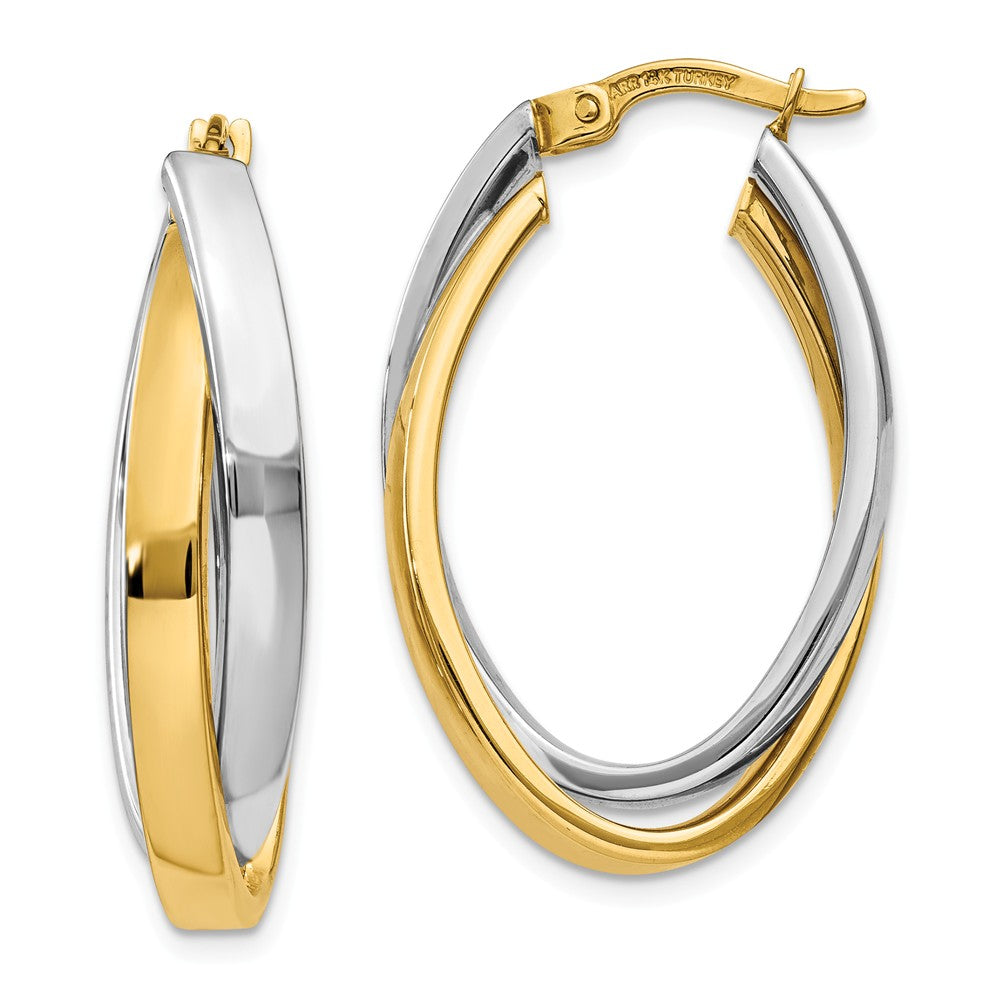 Crossover Oval Hoop Earrings in 14k Two-tone Gold, Item E9469 by The Black Bow Jewelry Co.